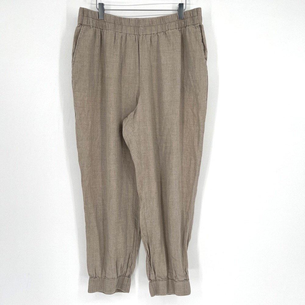 Flax Pants Womens L Linen Jogger Tan Lagenlook‎ Relaxed Simple Lightweight